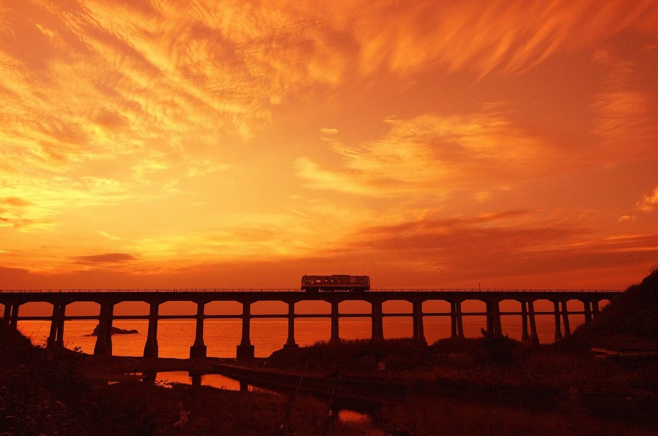Sogo River railway bridge at sunset