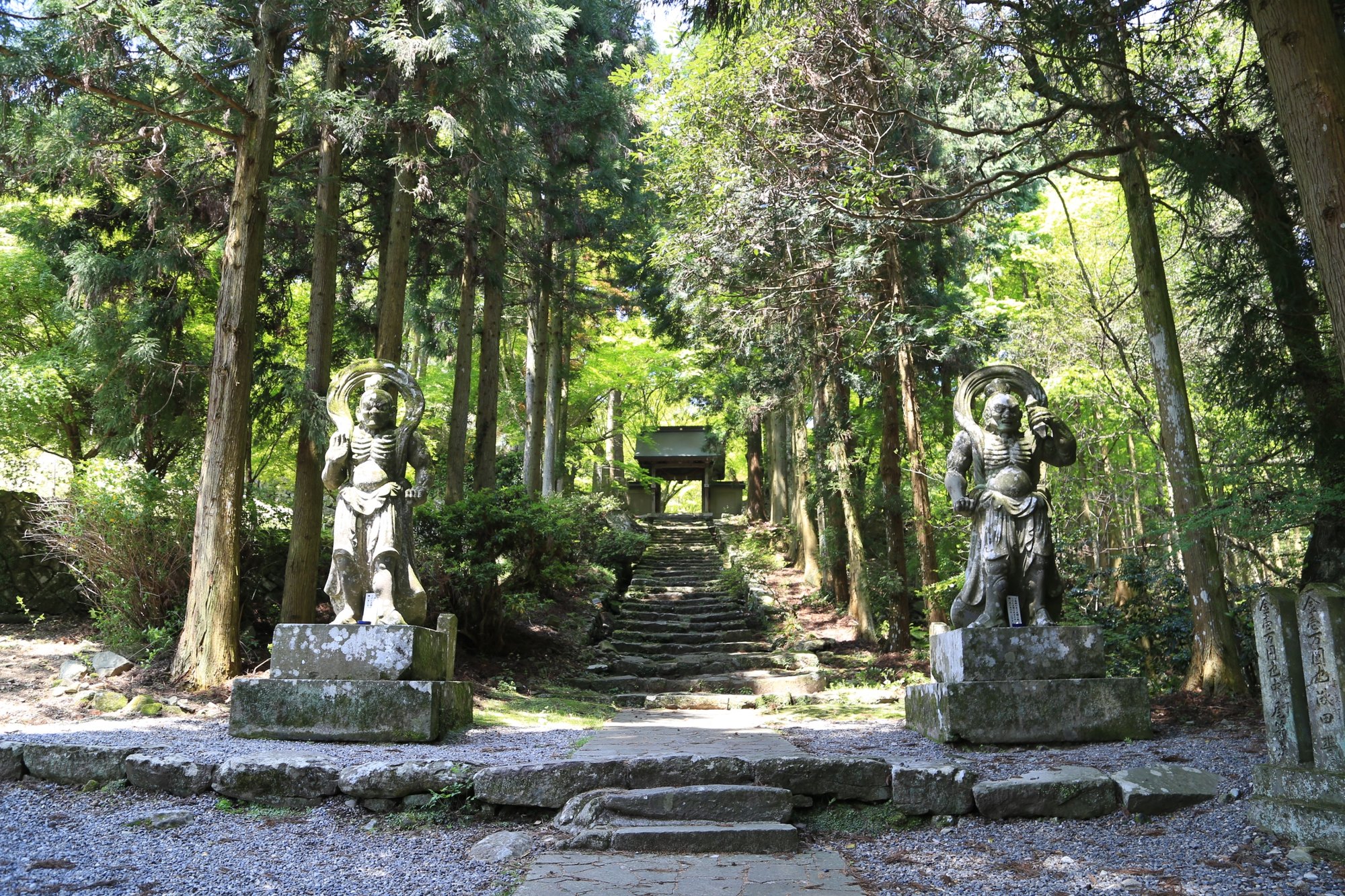 Stone Nio guardians on the approach to Futago-ji Temple, Kunisaki
