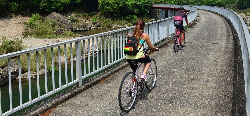Cyclists on the Maple Yaba Cycling Road, Nakatsu
